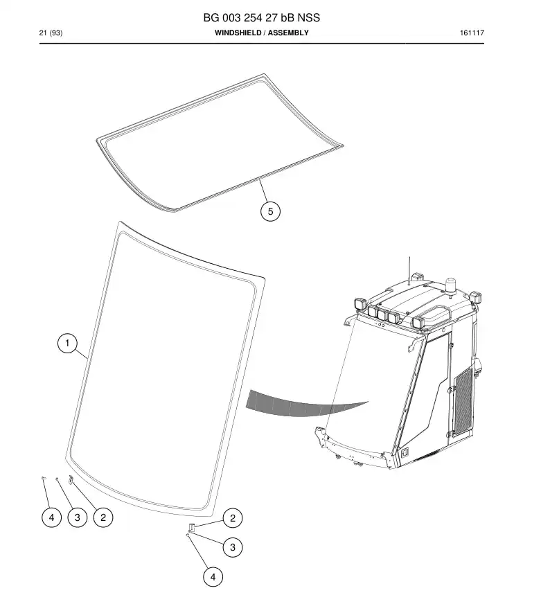 BG00325427a BG 003 254 27a Windshield - Sandvik Technical Drawing