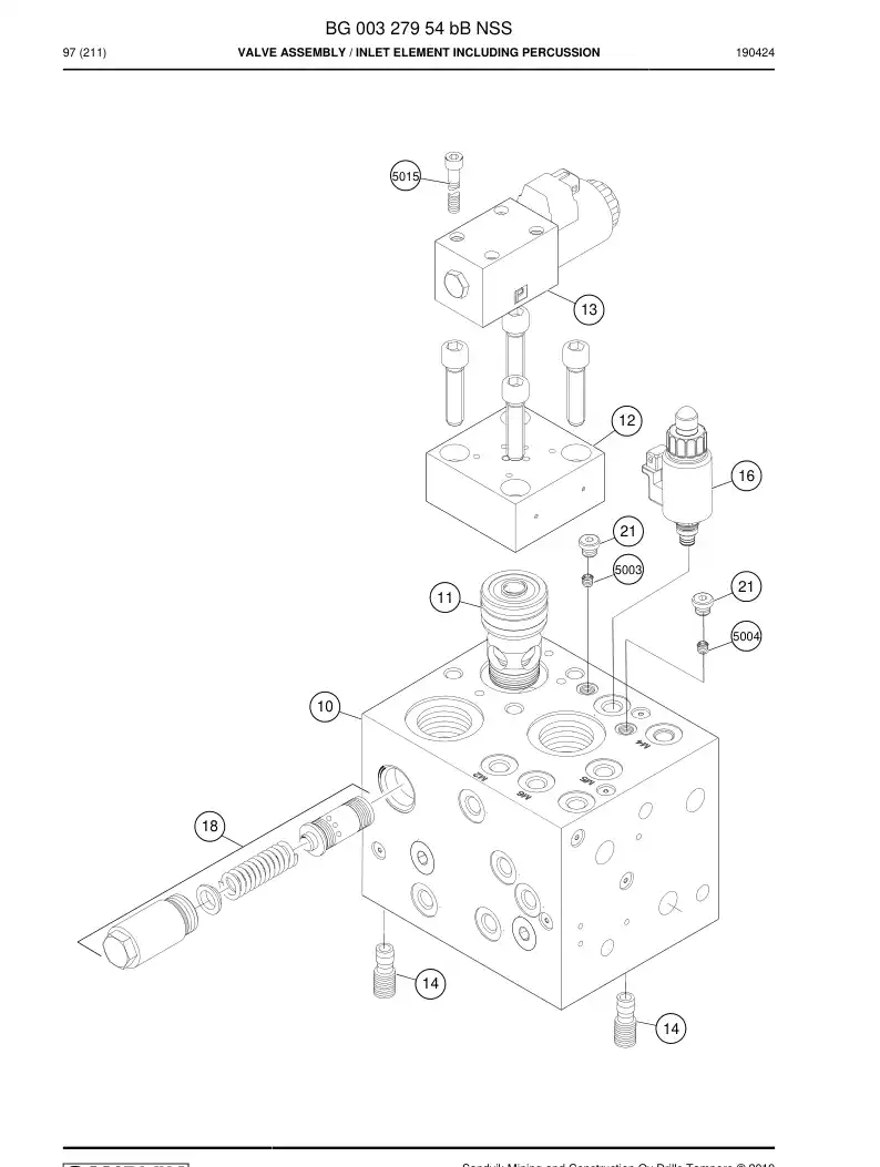 BG00327954a BG 003 279 54a Block, Valve, Hydraulic - Sandvik Technical Drawing