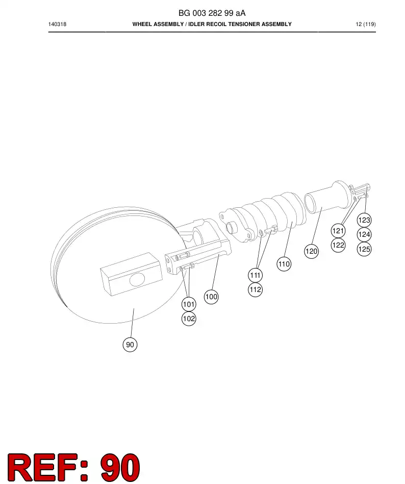 BG00328307a BG 003 283 07a Wheel, Idler - Sandvik Technical Drawing