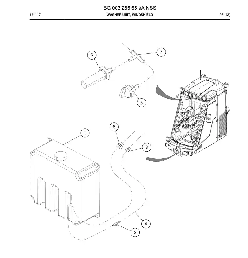 BG00328565a BG 003 285 65a Washer Unit, Windshield - Sandvik Technical Drawing