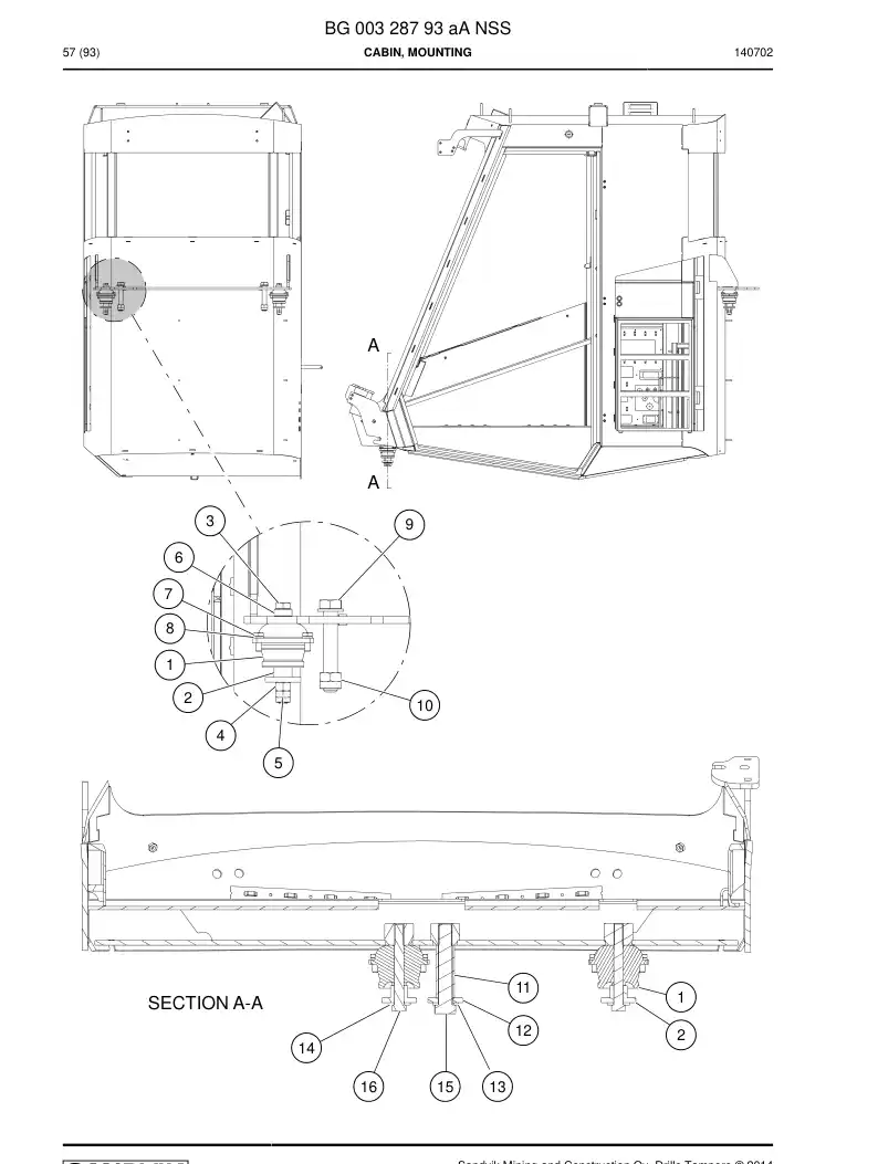 BG00328793a BG 003 287 93a Cabin, Mounting - Sandvik Technical Drawing