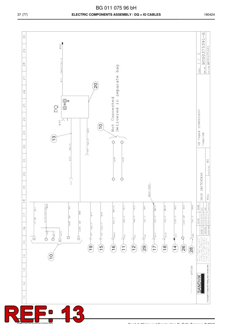 BG00328911b BG 003 289 11b Cable, Prewired Plug - Sandvik Technical Drawing