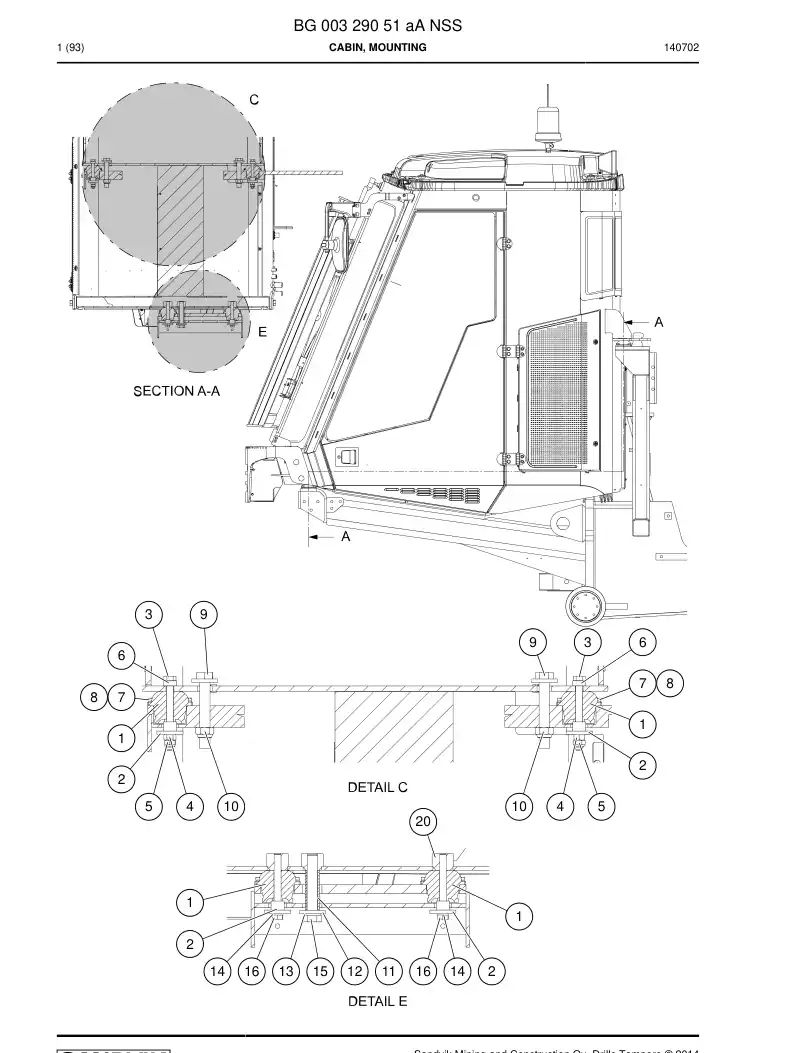 BG00329051a BG 003 290 51a Cabin, Mounting - Sandvik Technical Drawing