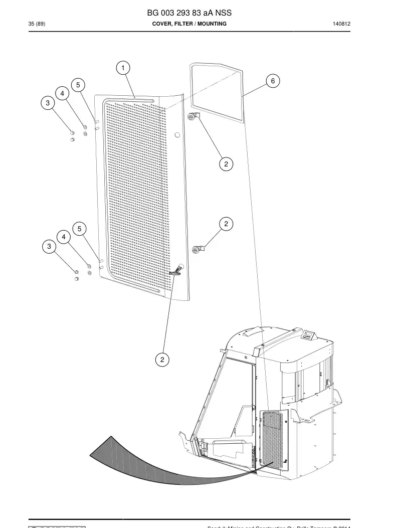 BG00329383a BG 003 293 83a Cover, Filter - Sandvik Technical Drawing