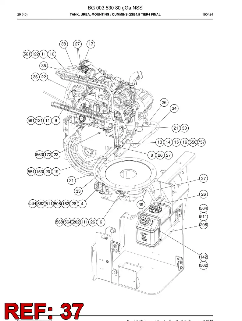 BG00329760c BG 003 297 60c Hose, Urea - Sandvik Technical Drawing