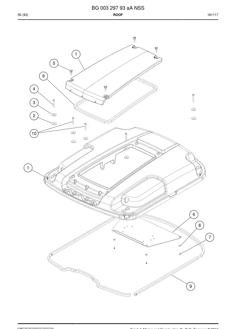 BG00329793a BG 003 297 93a Roof - Sandvik Technical Drawing