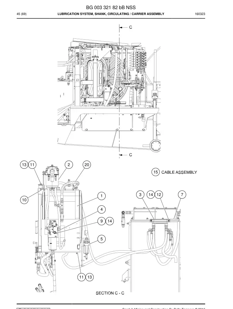 BG00332182b BG 003 321 82b Lubrication System, Shank, Circulating - Sandvik Technical Drawing