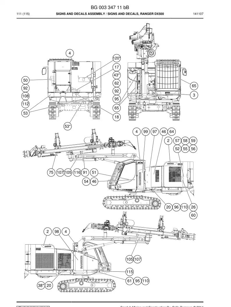 BG00334711b BG 003 347 11b Signs And Decals Assembly - Sandvik Technical Drawing