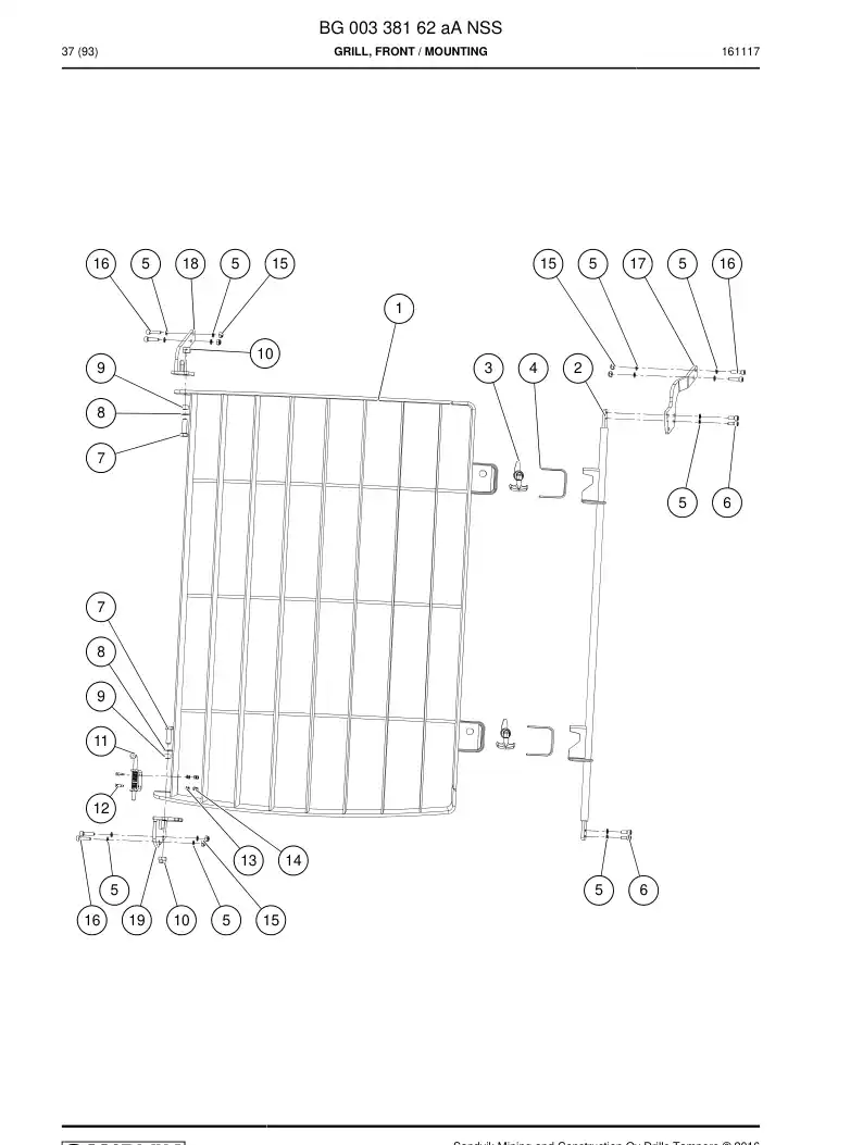BG00338162a BG 003 381 62a Grill, Front - Sandvik Technical Drawing