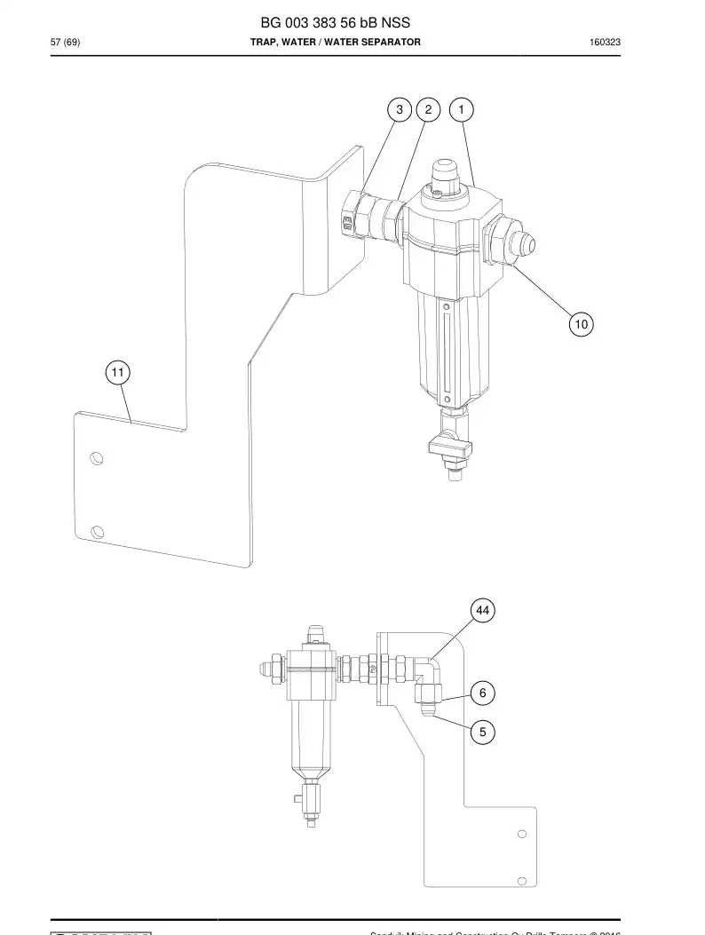 BG00338356b BG 003 383 56b Trap, Water - Sandvik Technical Drawing