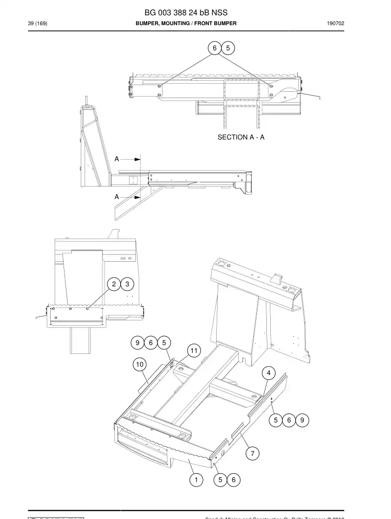 BG00338824b BG 003 388 24b Bumper, Mounting - Sandvik Technical Drawing
