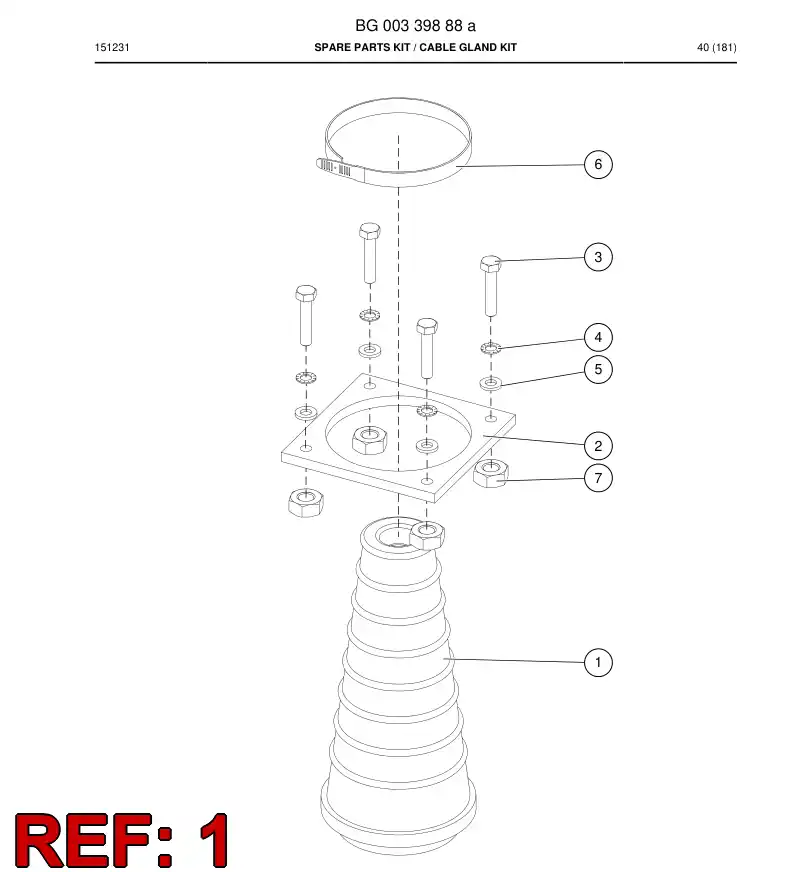 BG00339801a BG 003 398 01a Gland, Cable - Sandvik Technical Drawing