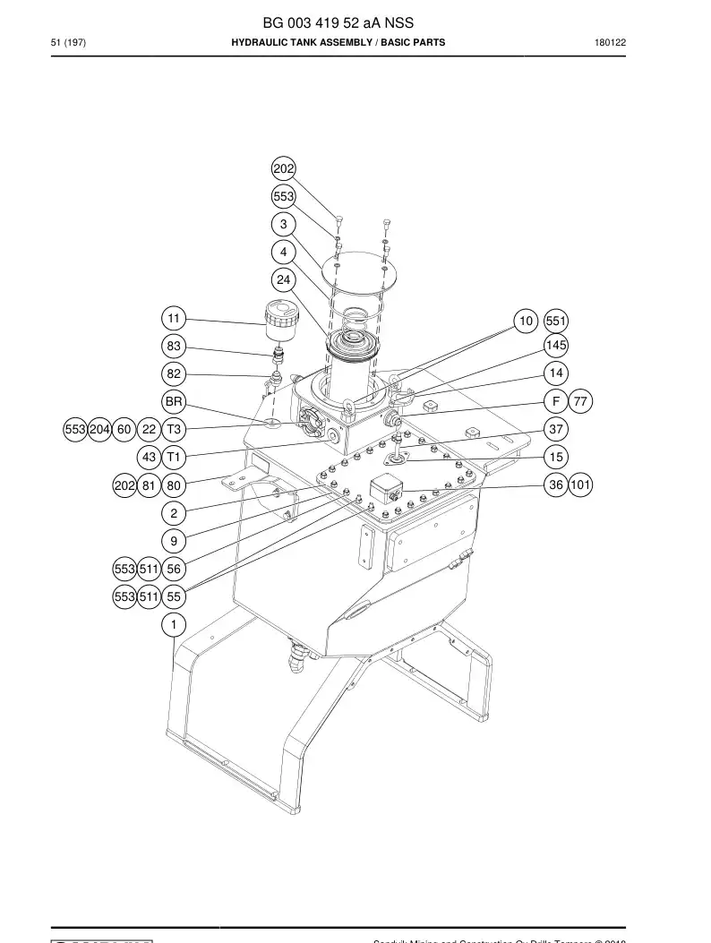BG00341952a BG 003 419 52a Hydraulic Tank Assembly - Sandvik Technical Drawing