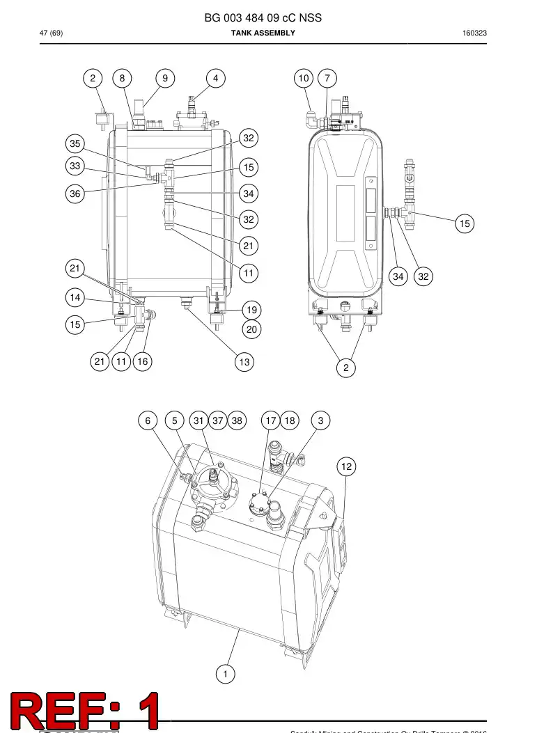 BG00342118b BG 003 421 18b Tank - Sandvik Technical Drawing