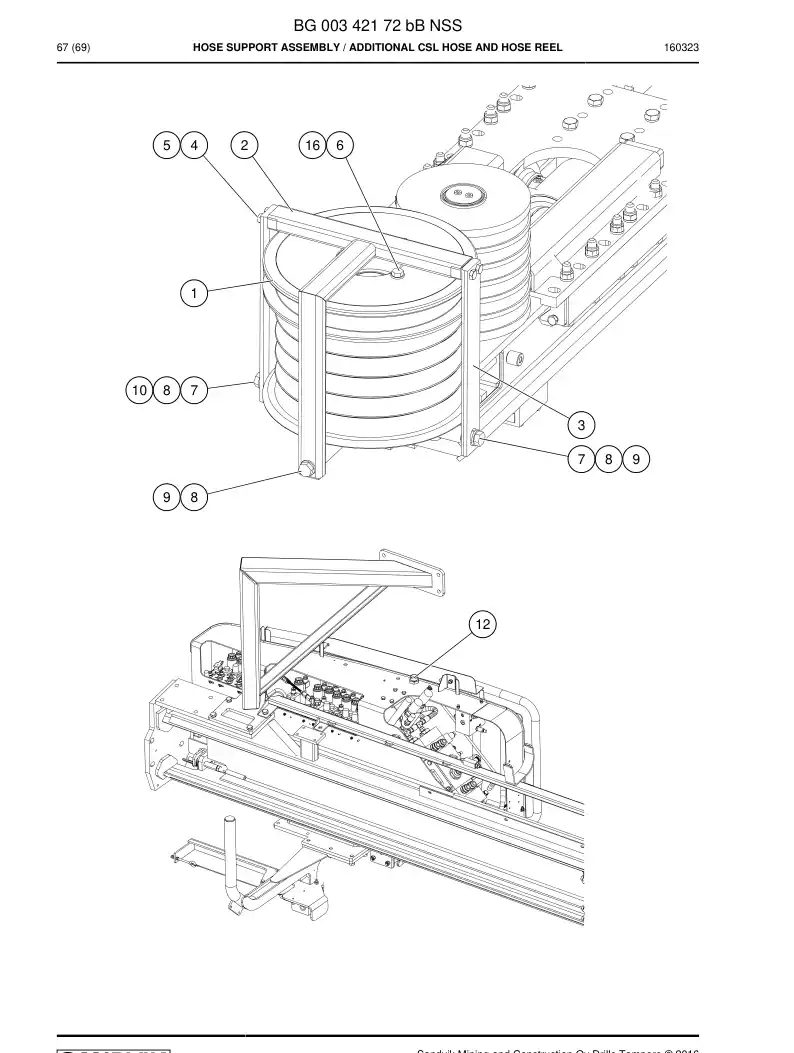 BG00342172b BG 003 421 72b Hose Support Assembly - Sandvik Technical Drawing