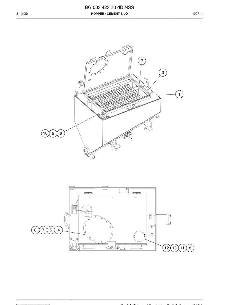 BG00342370d BG 003 423 70d Hopper - Sandvik Technical Drawing