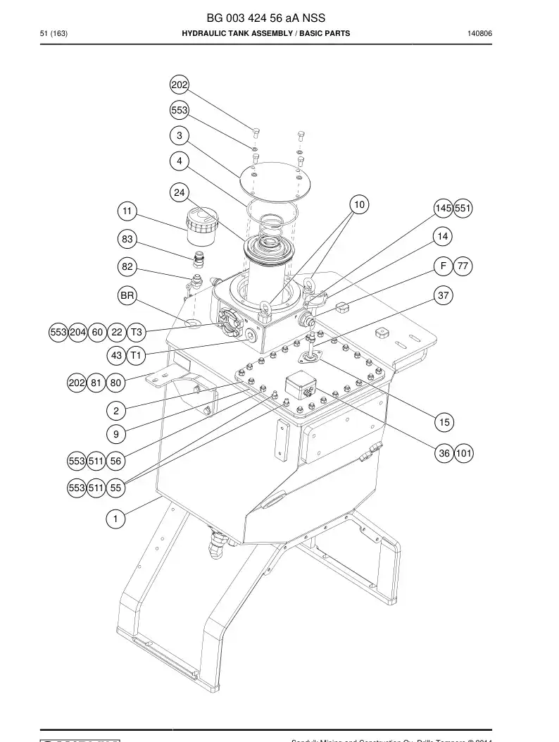 BG00342456a BG 003 424 56a ASSEMBLY DEL TANQUE HYDRAULICULICO - Sandvik Technical Drawing
