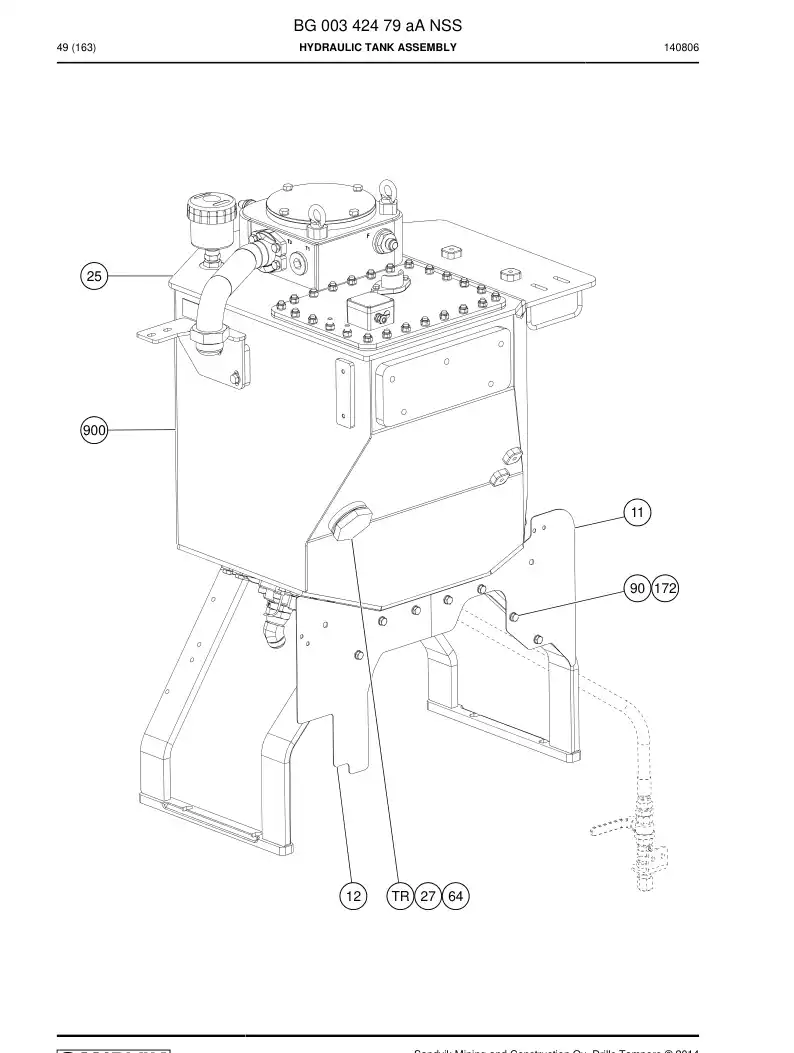 BG00342479a BG 003 424 79a ASSEMBLY DEL TANQUE HYDRAULICULICO - Sandvik Technical Drawing