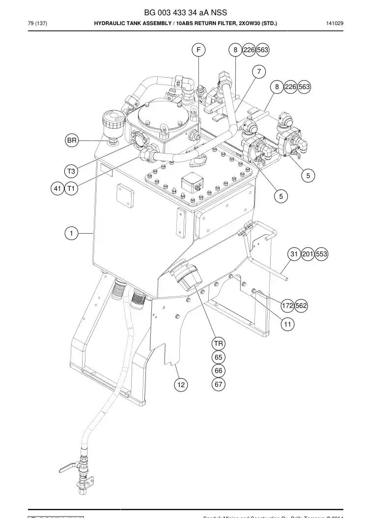 BG00343334a BG 003 433 34a Hydraulic Tank Assembly - Sandvik Technical Drawing