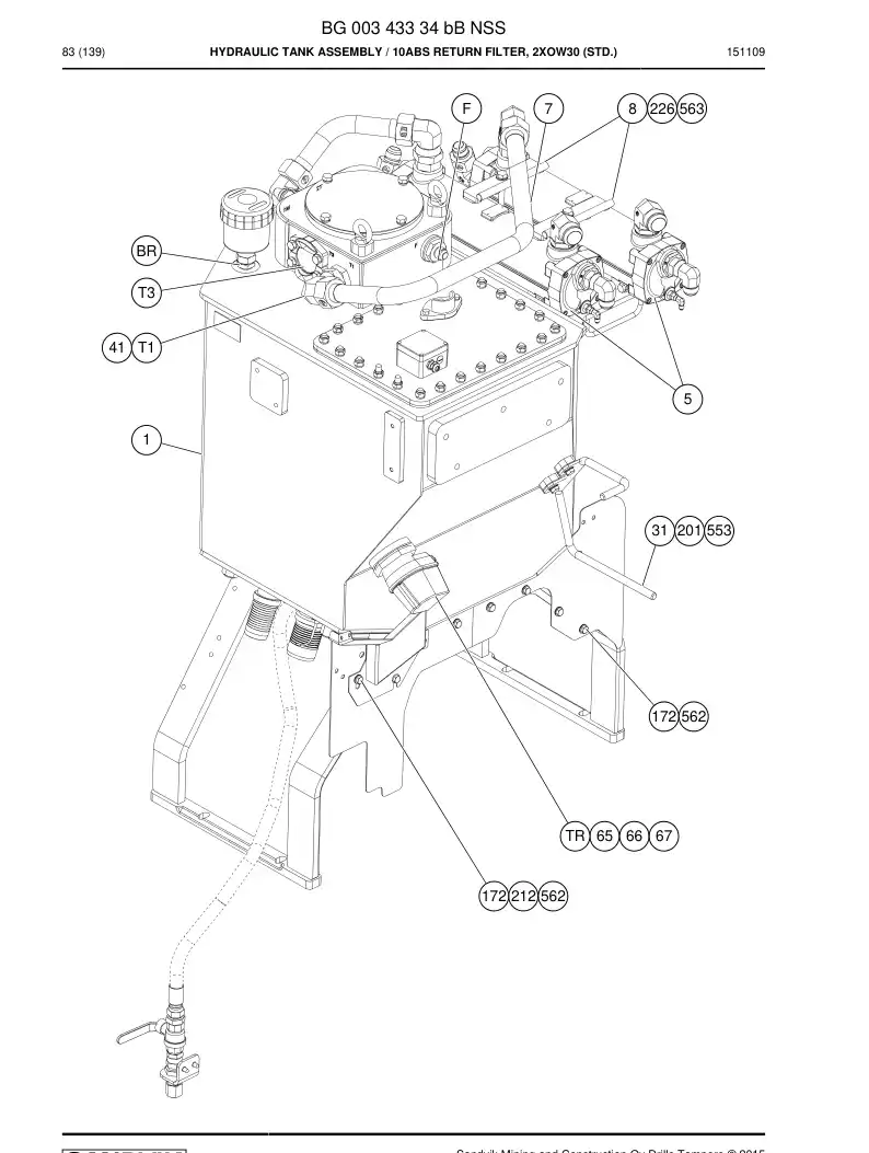 BG00343334b BG 003 433 34b Hydraulic Tank Assembly - Sandvik Technical Drawing