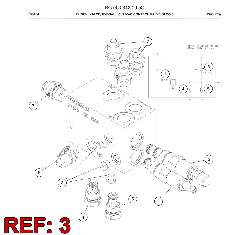 BG00345264a BG 003 452 64a Valve, Flow regulator, 3 Way - Sandvik Technical Drawing