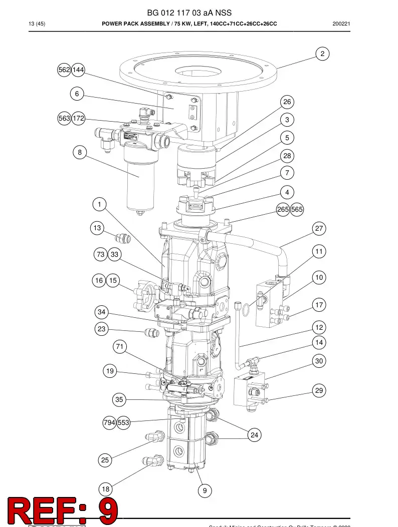 BG00346191a BG 003 461 91a Hydraulic Pump, External Gear, Double - Sandvik Technical Drawing