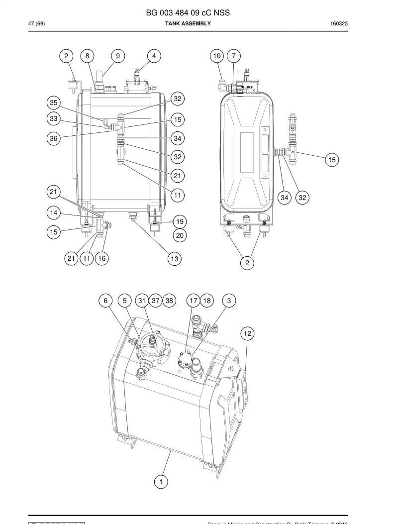 BG00348409c BG 003 484 09c Tank Assembly - Sandvik Technical Drawing