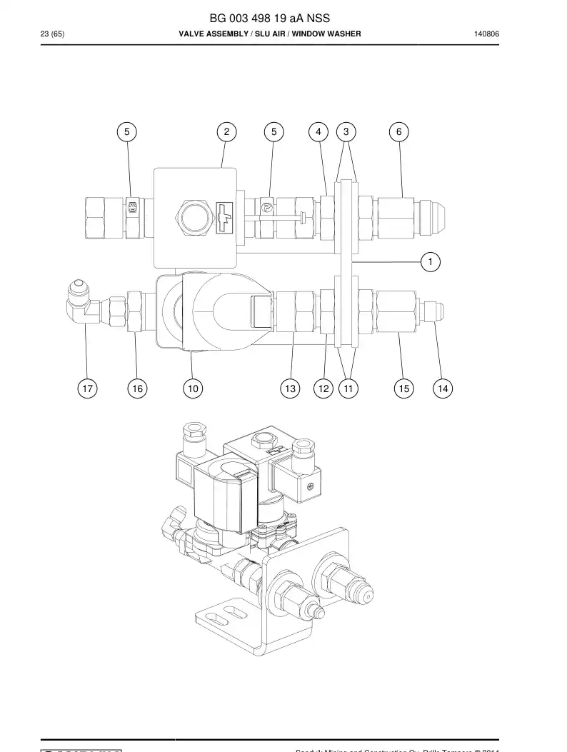 BG00349819a BG 003 498 19a Valve Assembly - Sandvik Technical Drawing