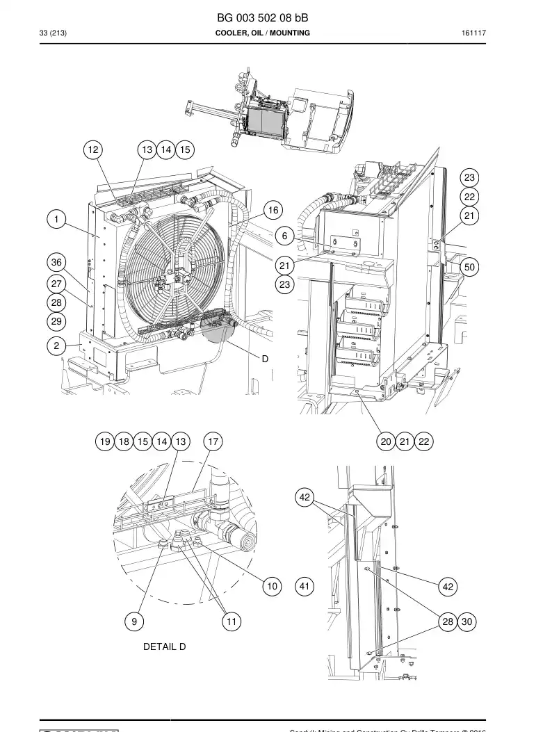BG00350208b BG 003 502 08b Cooler, Oil - Sandvik Technical Drawing