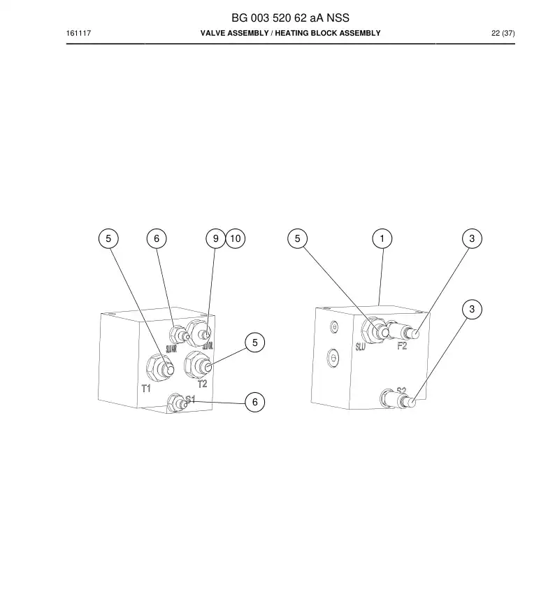 BG00352062a BG 003 520 62a Valve Assembly - Sandvik Technical Drawing