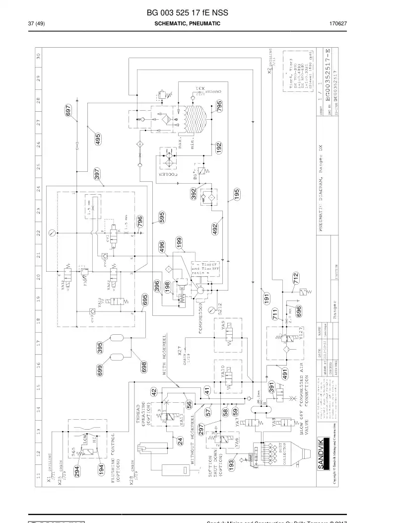 BG00352517f BG 003 525 17f Schematic, Pneumatic - Sandvik Technical Drawing