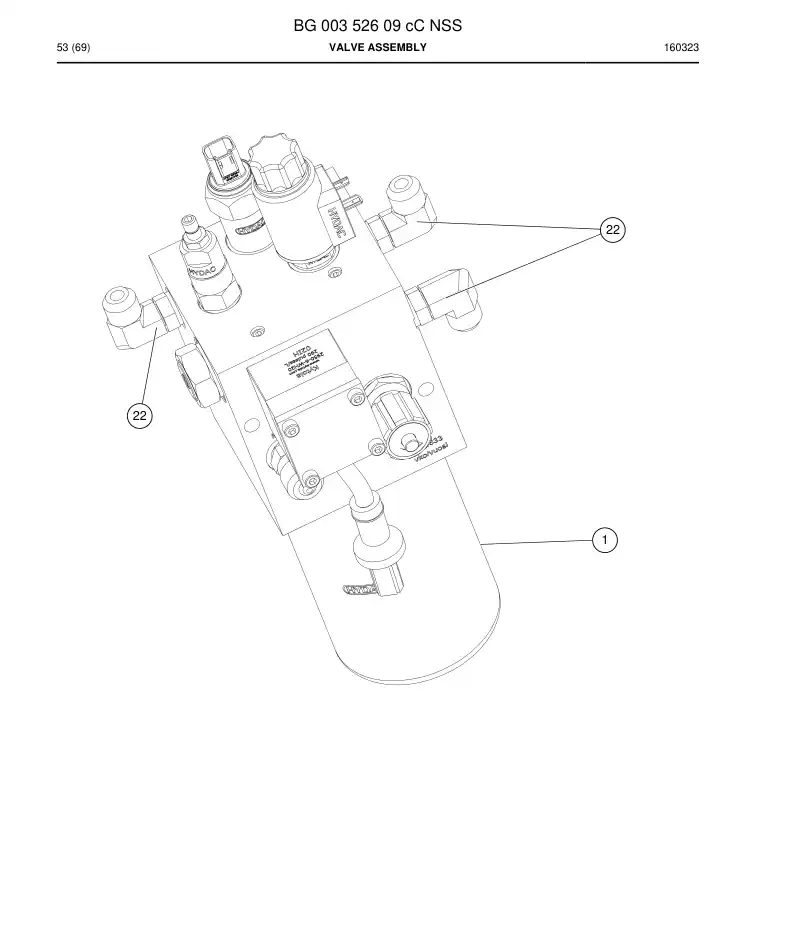 BG00352609c BG 003 526 09c Valve Assembly - Sandvik Technical Drawing