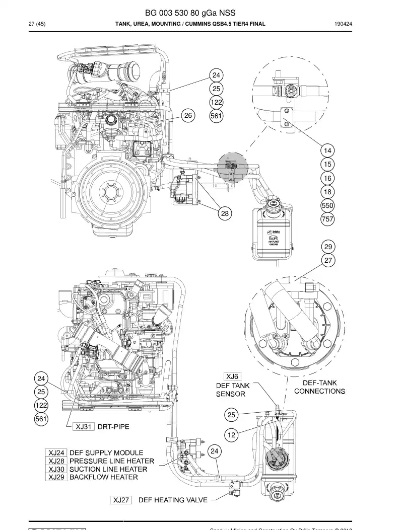 BG00353080f BG 003 530 80f Tank, urea, mounting - Sandvik Technical Drawing
