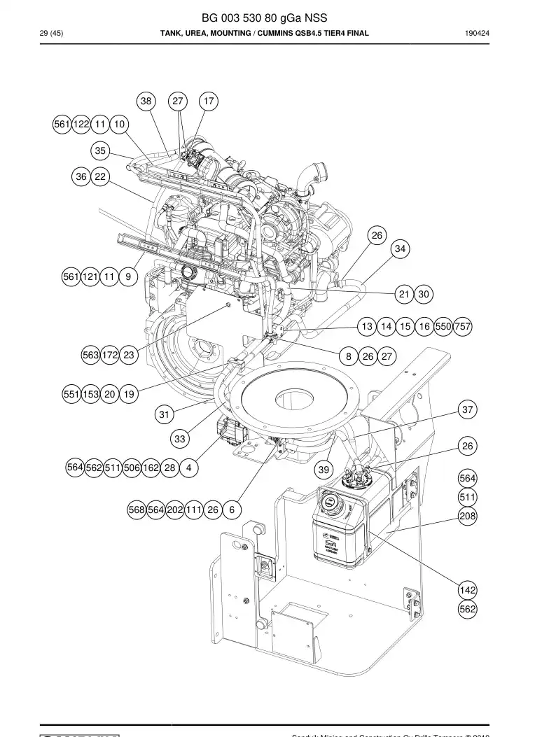 BG00353080h BG 003 530 80h Urea Tank Mounting - Sandvik Technical Drawing