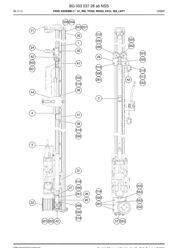 BG00353728a BG 003 537 28a Feed Assembly - Sandvik Technical Drawing