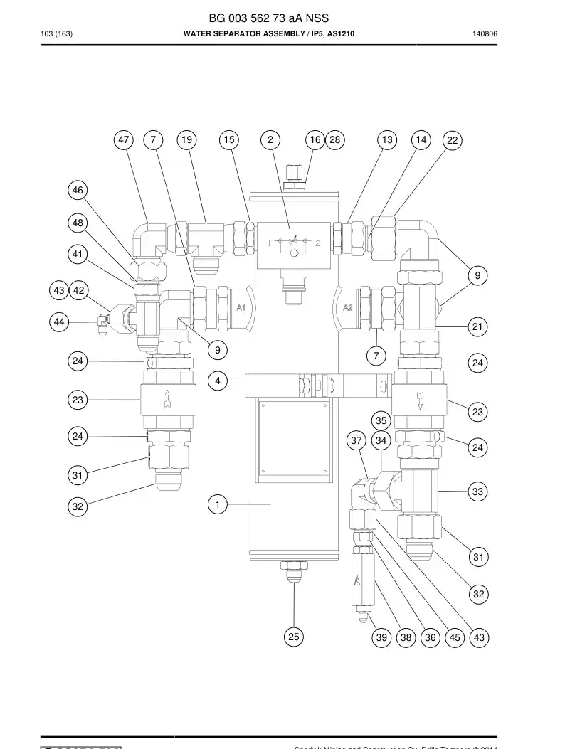 BG00356273a BG 003 562 73a Water Separator Assembly - Sandvik Technical Drawing