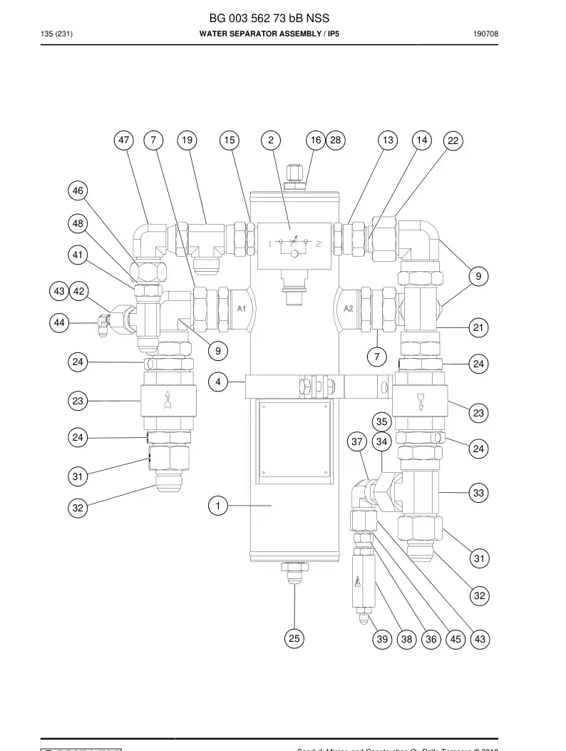 BG00356273b BG 003 562 73b Water Separator Assembly - Sandvik Technical Drawing