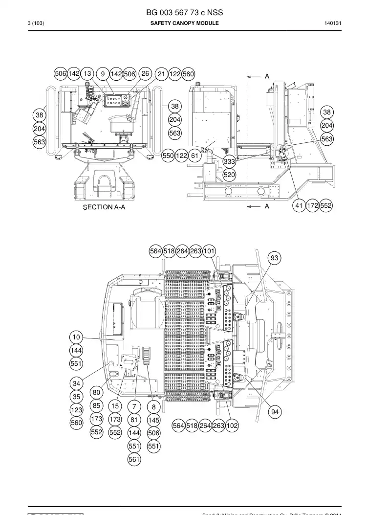 BG00356773c BG 003 567 73c Safety canopy module - Sandvik Technical Drawing