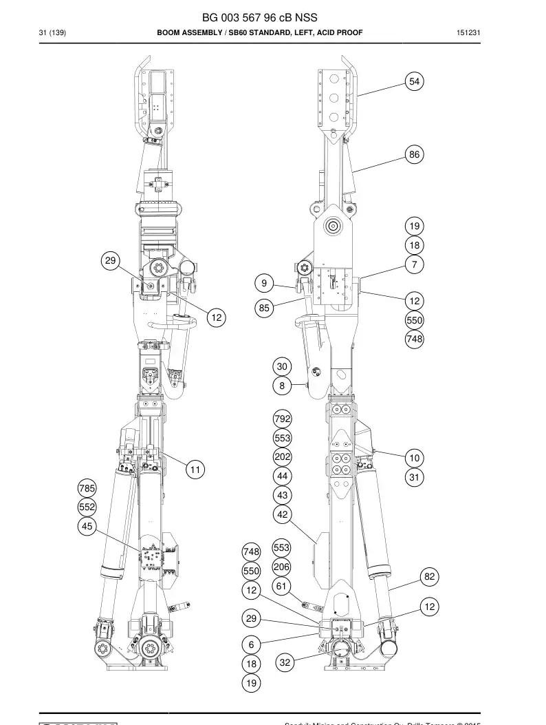 BG00356796c BG 003 567 96c Boom Assembly - Sandvik Technical Drawing