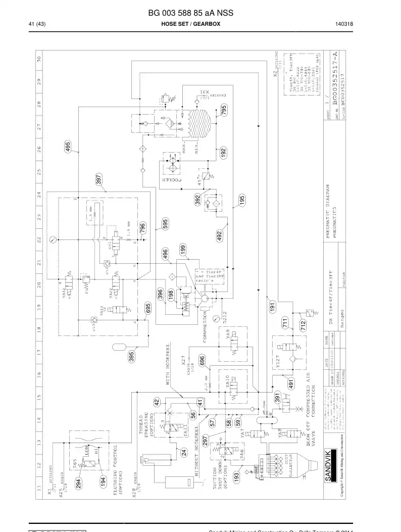 BG00358885a BG 003 588 85a Hose Set - Sandvik Technical Drawing