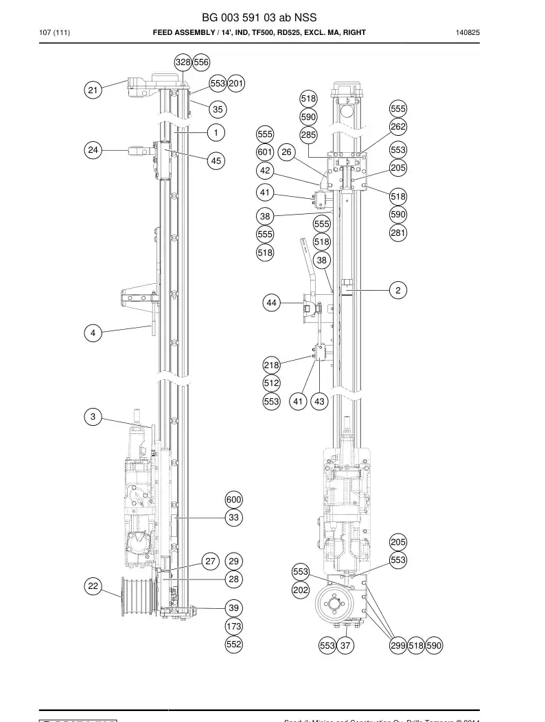 BG00359103a BG 003 591 03a Feed Assembly - Sandvik Technical Drawing