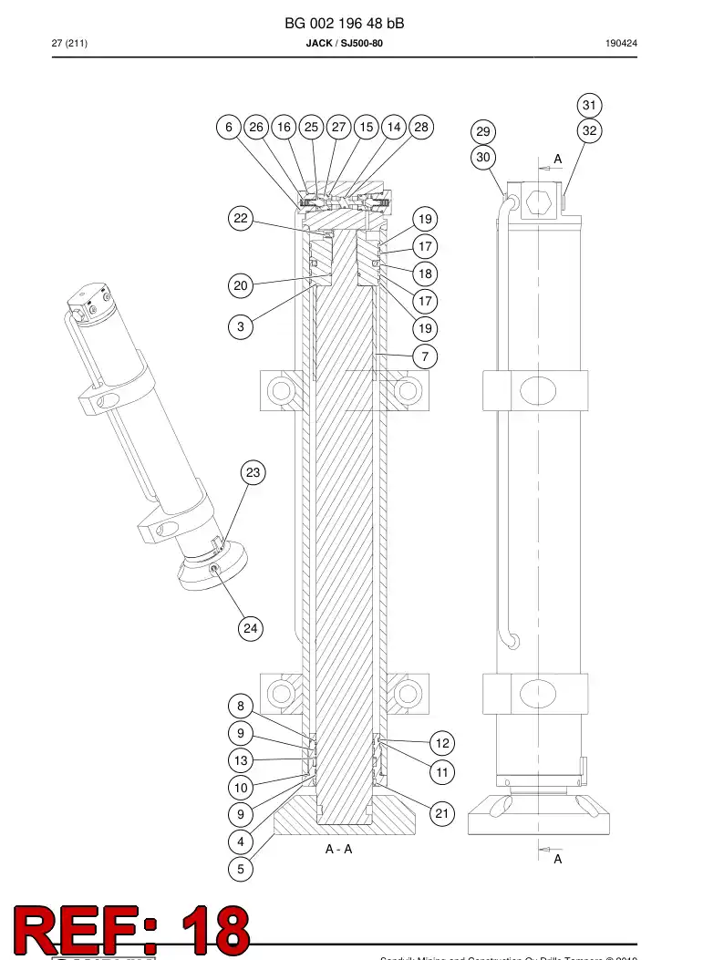 BG00359707a BG 003 597 07a Seal, PISTON - Sandvik Technical Drawing