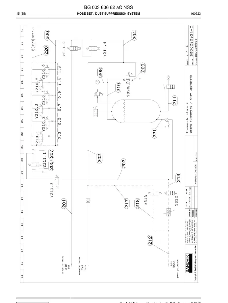 BG00360662a BG 003 606 62a Hose Set - Sandvik Technical Drawing