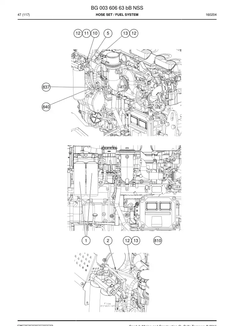BG00360663b BG 003 606 63b Hose Set - Sandvik Technical Drawing