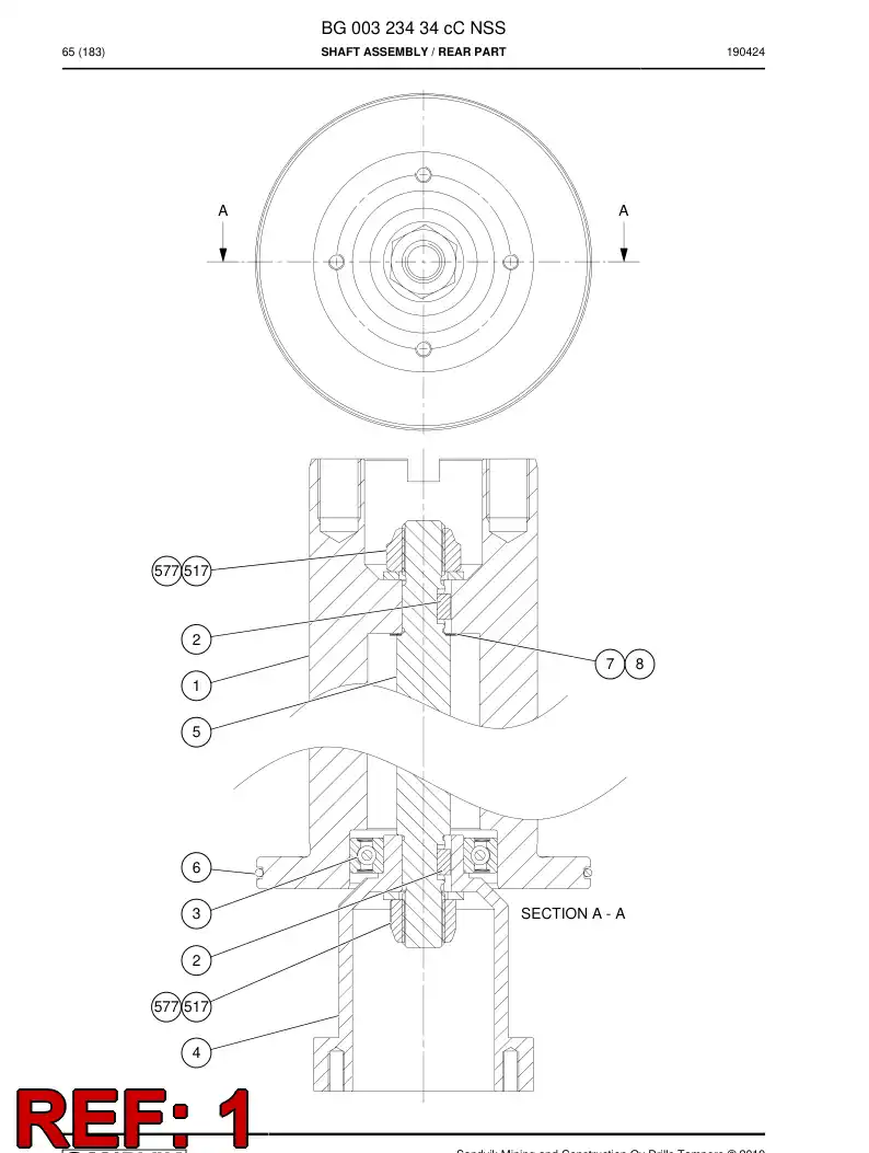 BG00360785a BG 003 607 85a Shaft - Sandvik Technical Drawing
