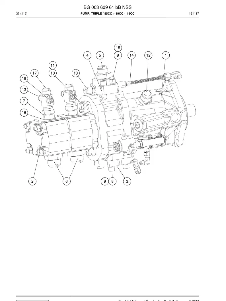 BG00360961b BG 003 609 61b Pump, Triple - Sandvik Technical Drawing