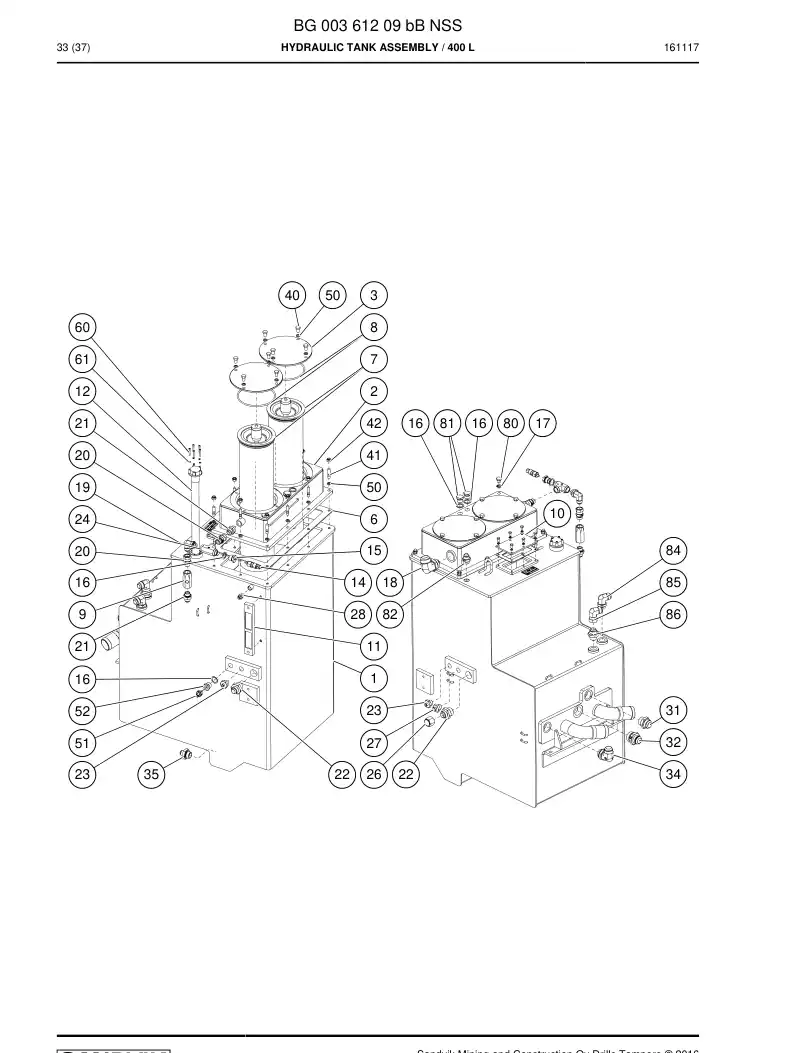BG00361209c BG 003 612 09c Tank, Hydraulic - Sandvik Technical Drawing
