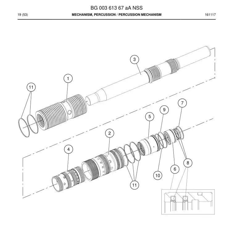 BG00361367a BG 003 613 67a MECANISMO, PERCUSSO - Sandvik Technical Drawing