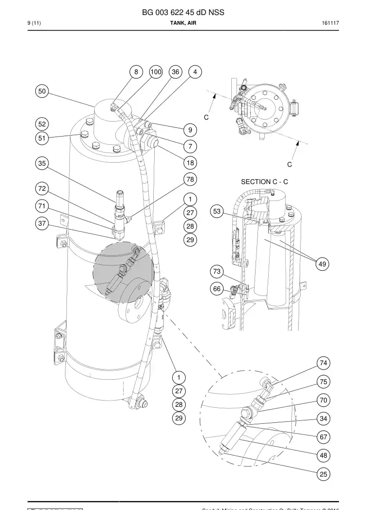 BG00362245d BG 003 622 45d Tank, Air - Sandvik Technical Drawing