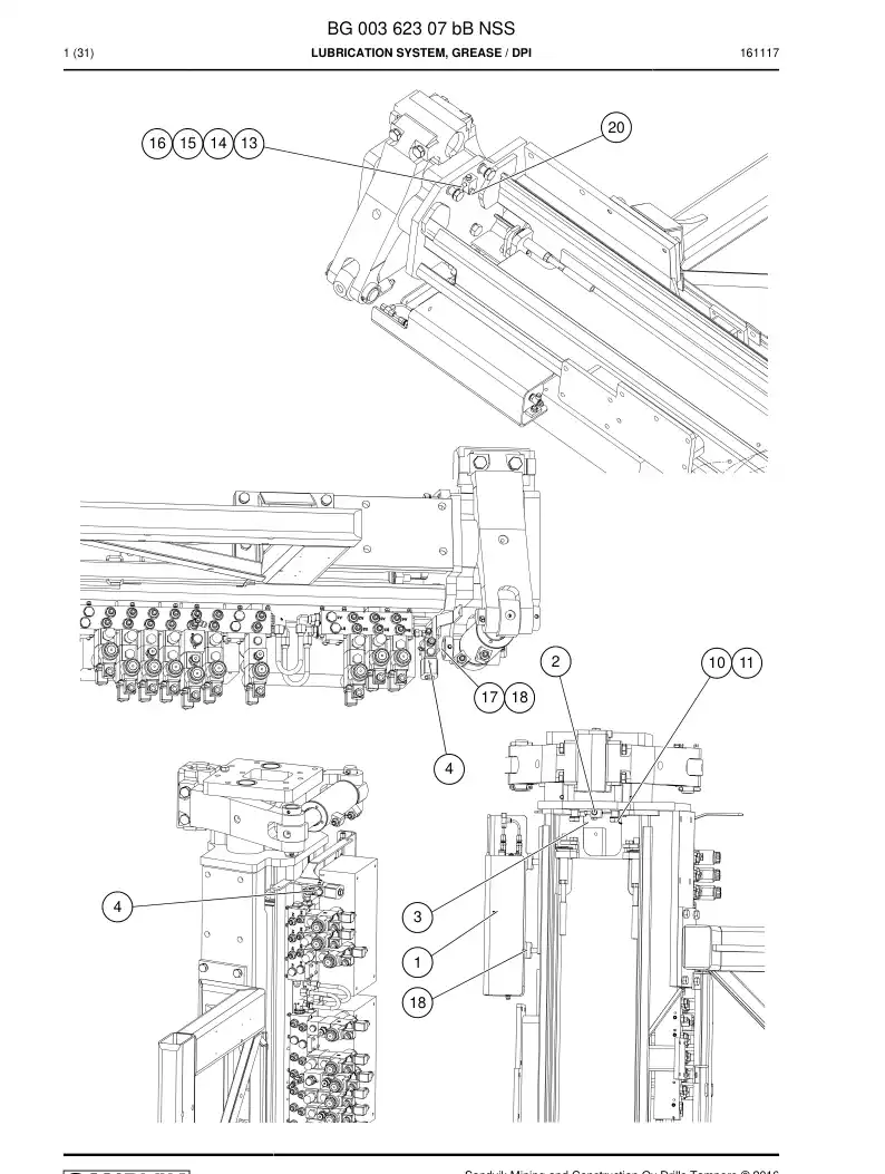 BG00362307b BG 003 623 07b Lubrication System, Grease - Sandvik Technical Drawing